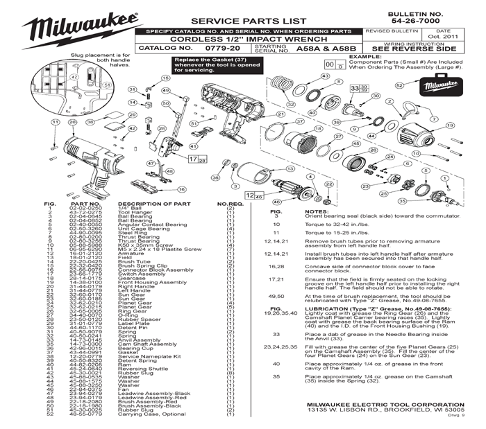 Milwaukee 0779-20 a58a Parts - 6-1/2" Miter Saw Parts