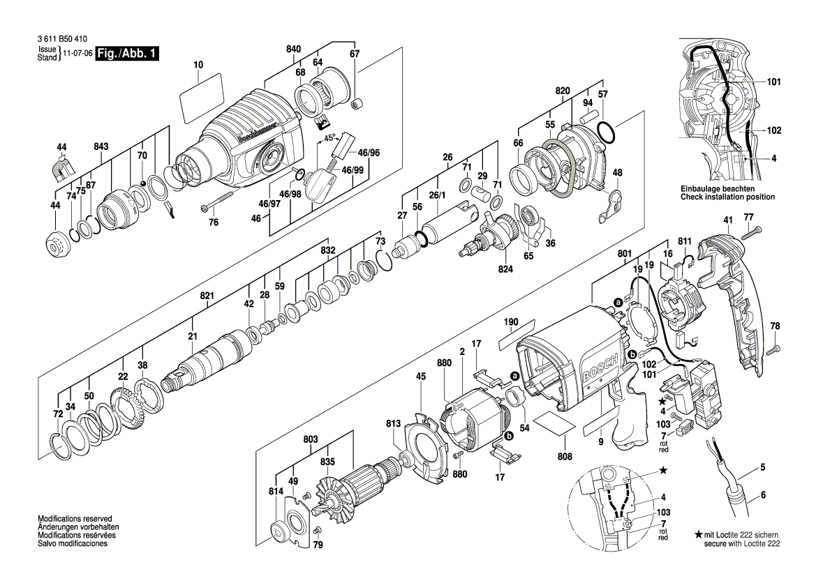 Bosch 11250vsr - 3611b50410 Tool Parts