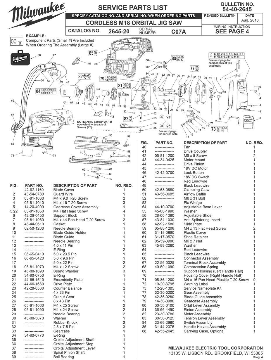 Milwaukee 2645-20 c07a Parts - ?CORDLESS M18 ORBITAL JIG SAW