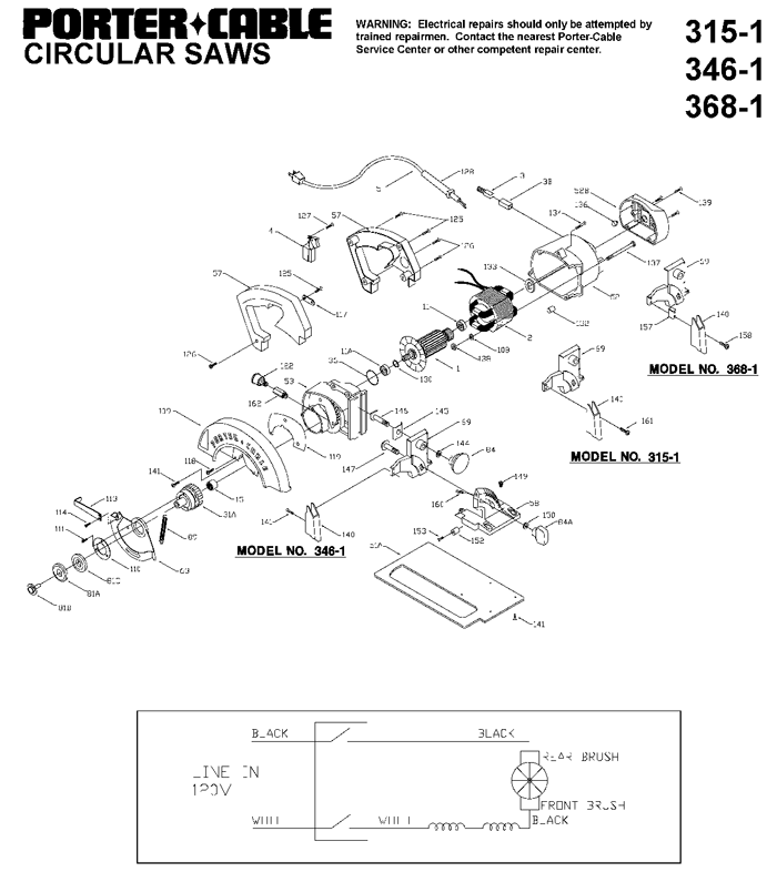 Porter Cable 315-1 Circular Saw Parts (TYPE 1)