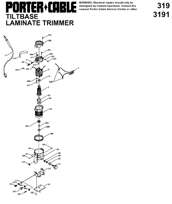 Porter Cable 3191 Tiltbase Laminate Trimmer Parts (Type 2)