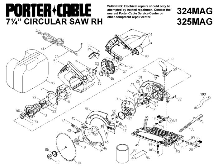 Porter Cable 324MAG 7.25IN 15A Circular Saw Parts (Type 1)