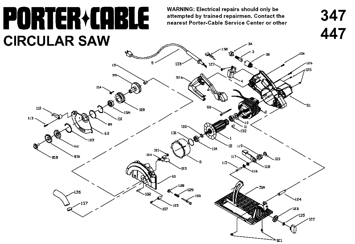 Porter Cable 447 Circular Saw Parts (Type 1)