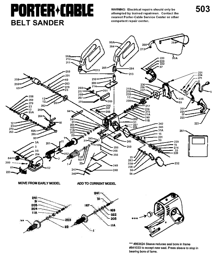 Porter Cable 503 3x24 Belt Sander Parts (Type 2)