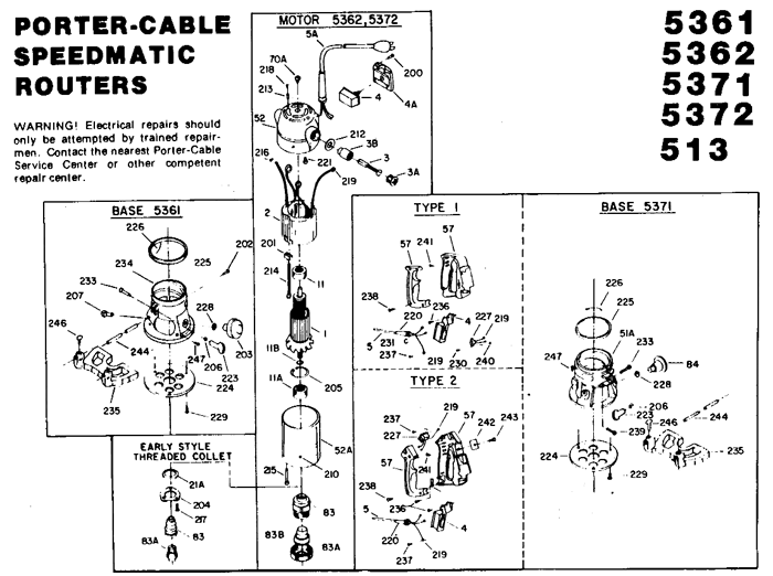 Porter Cable 5361 Router Parts