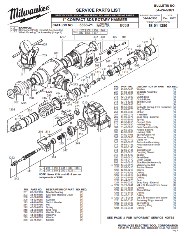 Milwaukee 5363-21 b03b Parts - 1" COMPACT SDS ROTARY HAMMER