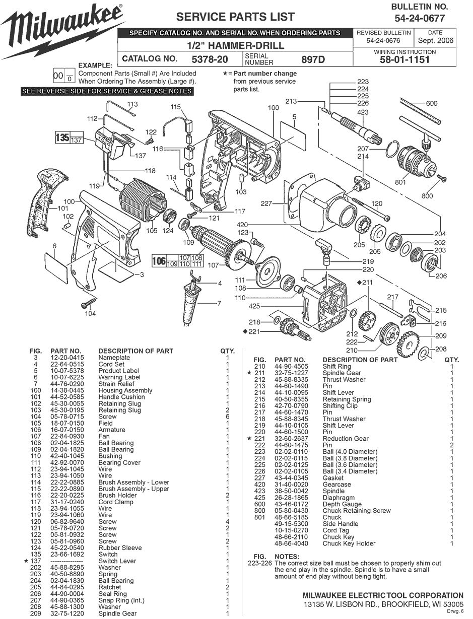 Milwaukee 5378-20 897d Parts - 1/2" Hammer-Drill