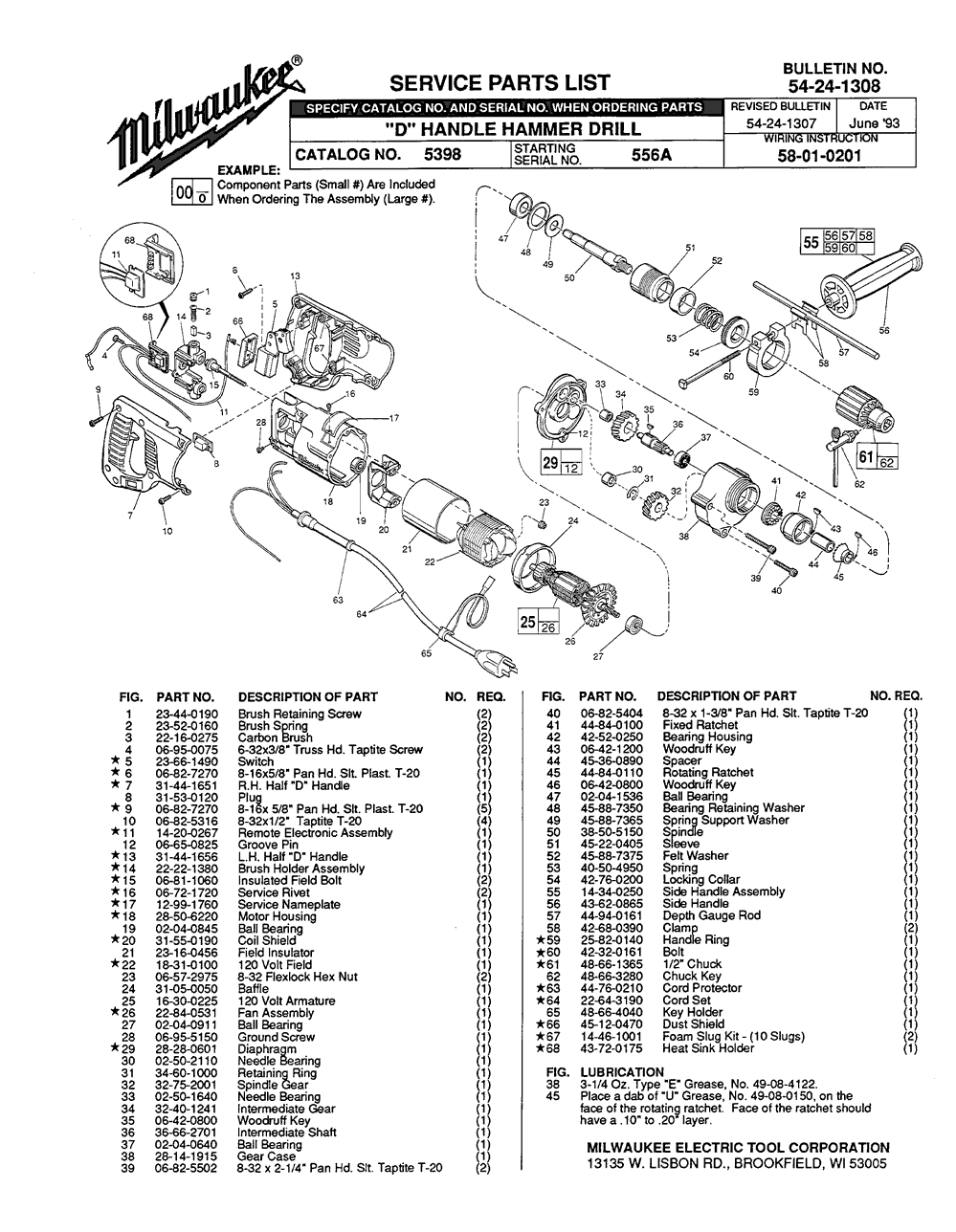 Milwaukee 5398 556a Parts - D-Handle Hammer-Drill