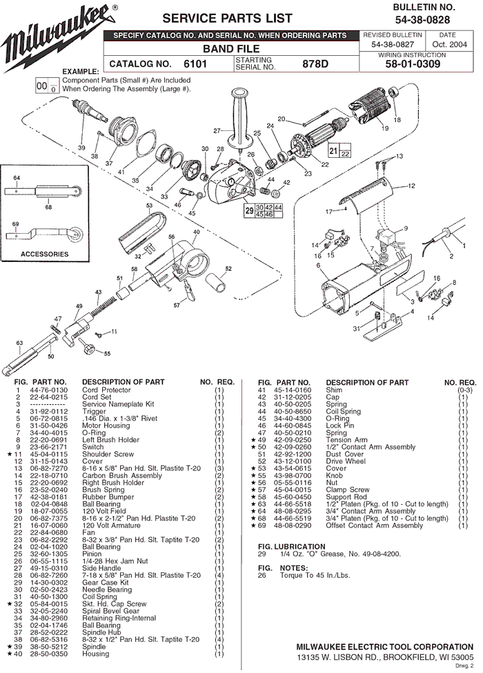 Milwaukee 6101 878d Parts - 5.5 Amp Bandfile Parts
