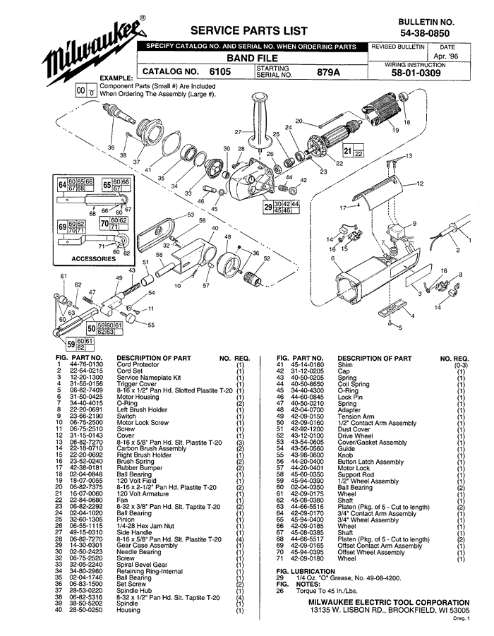 Milwaukee 6105 879a Parts - Band File Parts