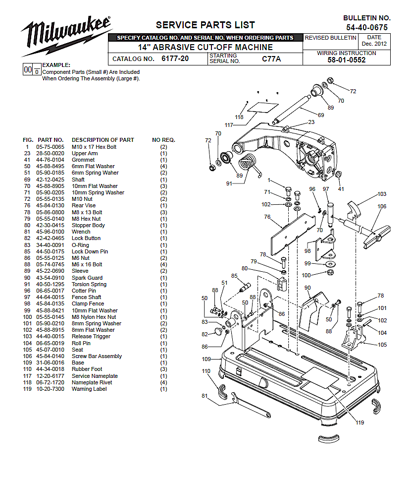 Milwaukee 6177-20 c77a Parts - 14" Abrasive Cut-Off Machine