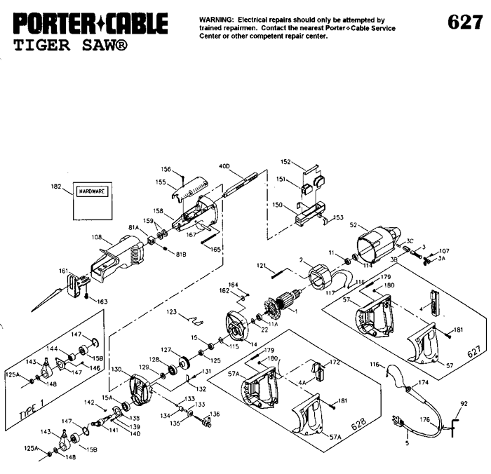 Porter Cable 627 Tiger Saw Parts (Type 1)