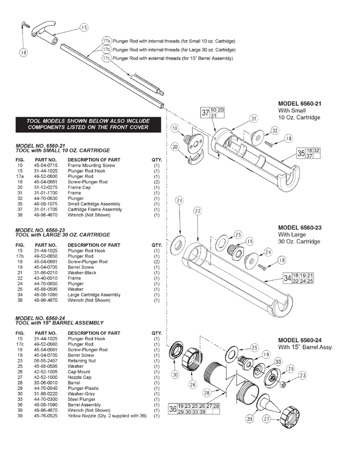 Milwaukee 6560-21 282b Parts - Cordless Caulk Gun