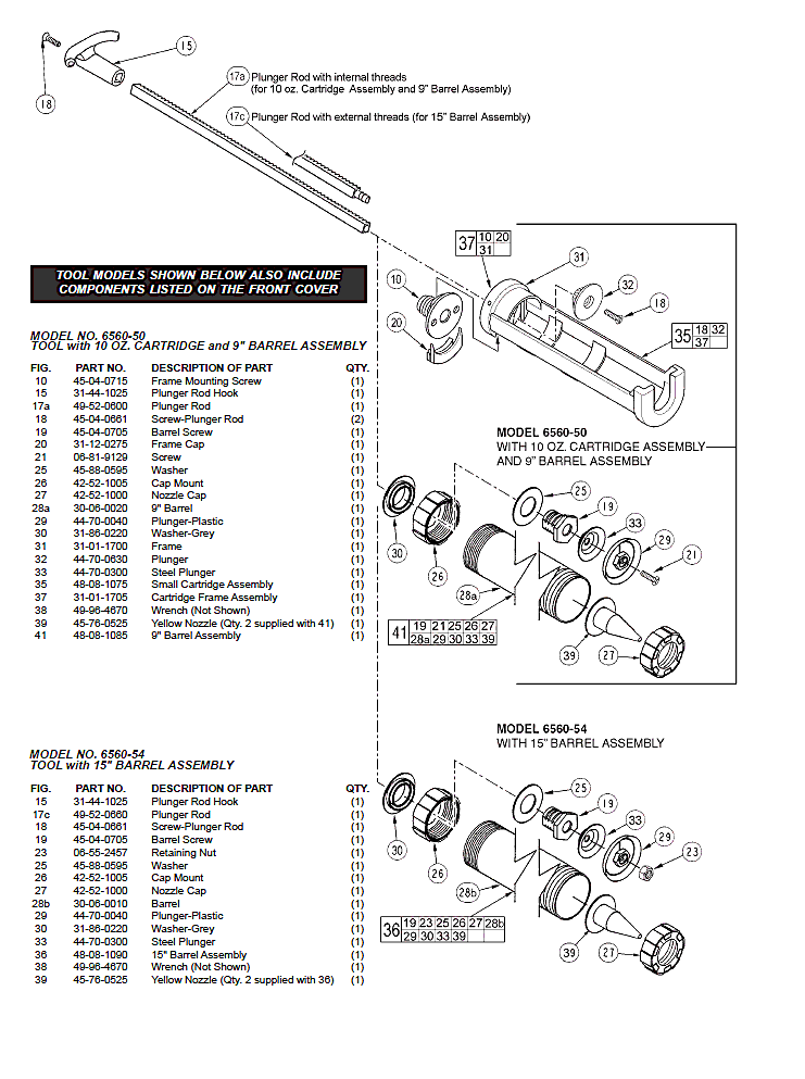 Milwaukee 6560-50 282b Parts - Cordless Caulk Gun