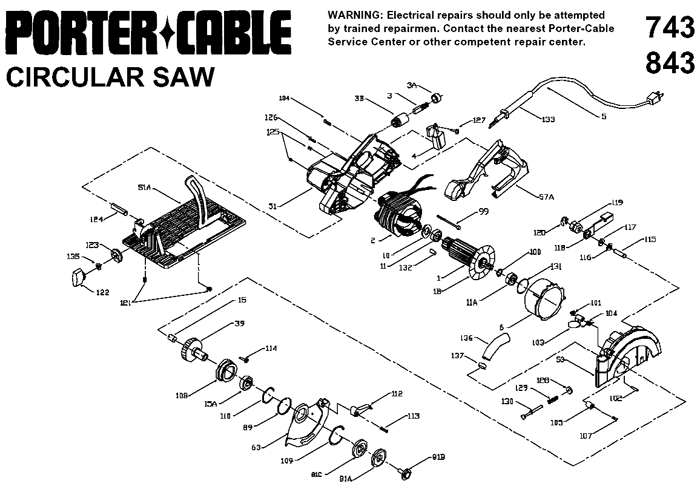 Porter Cable 743 7-1/4" Framing Saw Parts