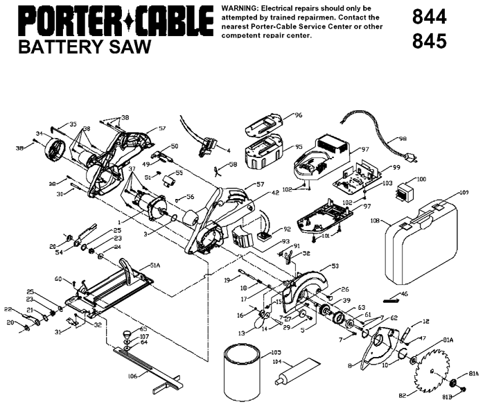 Porter Cable 844 14.4V Cordless Circular Saw Parts (Type 1)