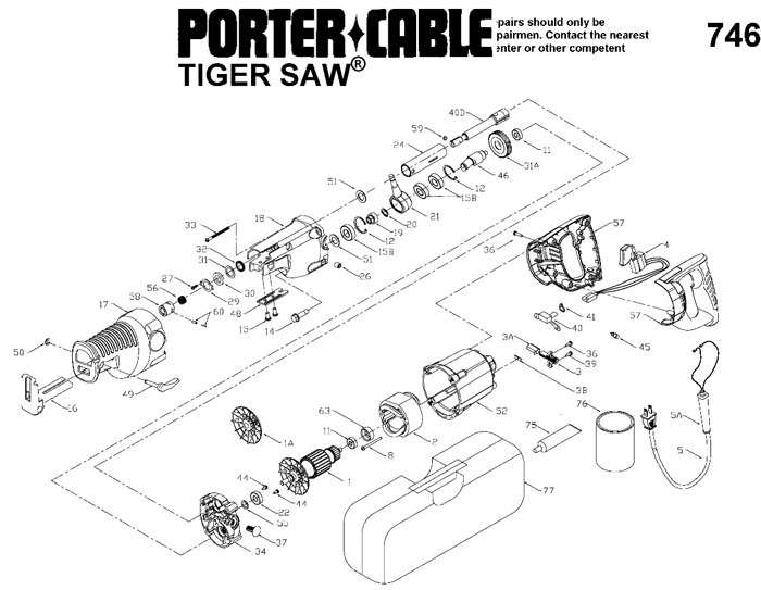 Porter Cable 9746 Tiger Saw Parts