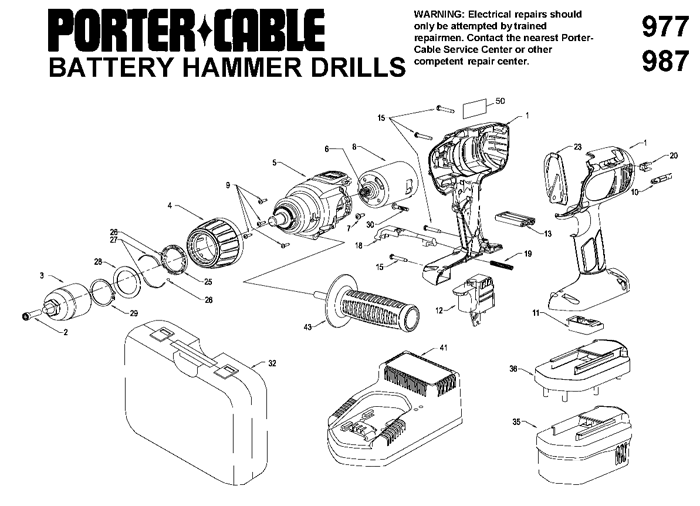 Porter Cable 987 14.4 Volt Cordless Hammer Drill/Driver Parts