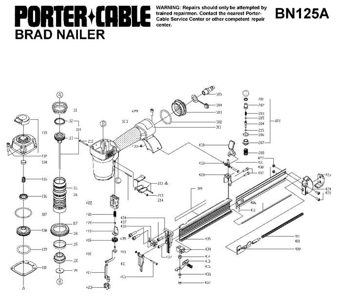 Porter Cable BN125A Brad Nailer Parts