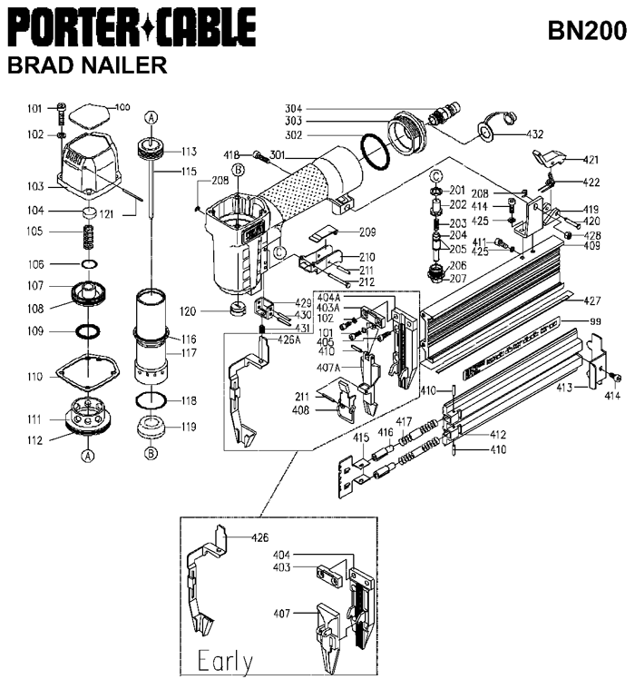 Porter Cable BN200 Brad Nailer Parts