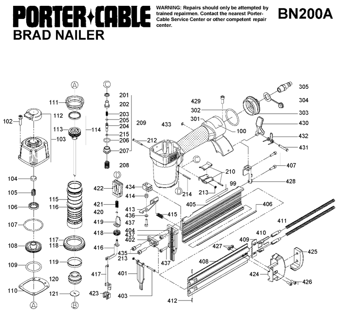 Porter Cable BN200A Brad Nailer Parts