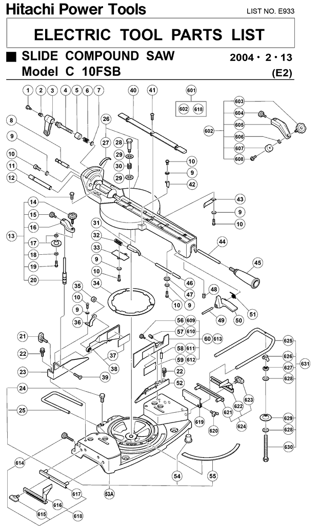 Hitachi C10FSB Parts - Slide Compound Miter saw