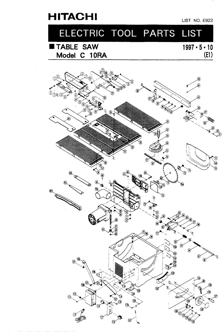 Hitachi C10RA Parts - Table Saw