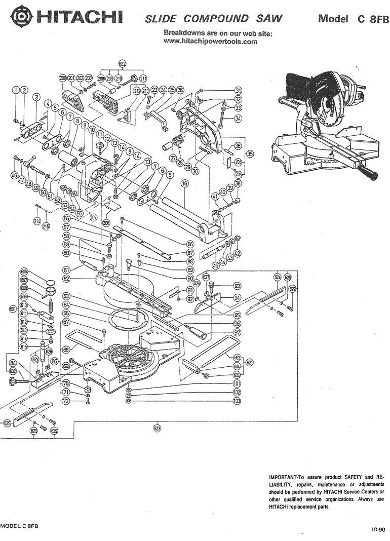 Hitachi C8FB Parts - Slide Compound Miter saw