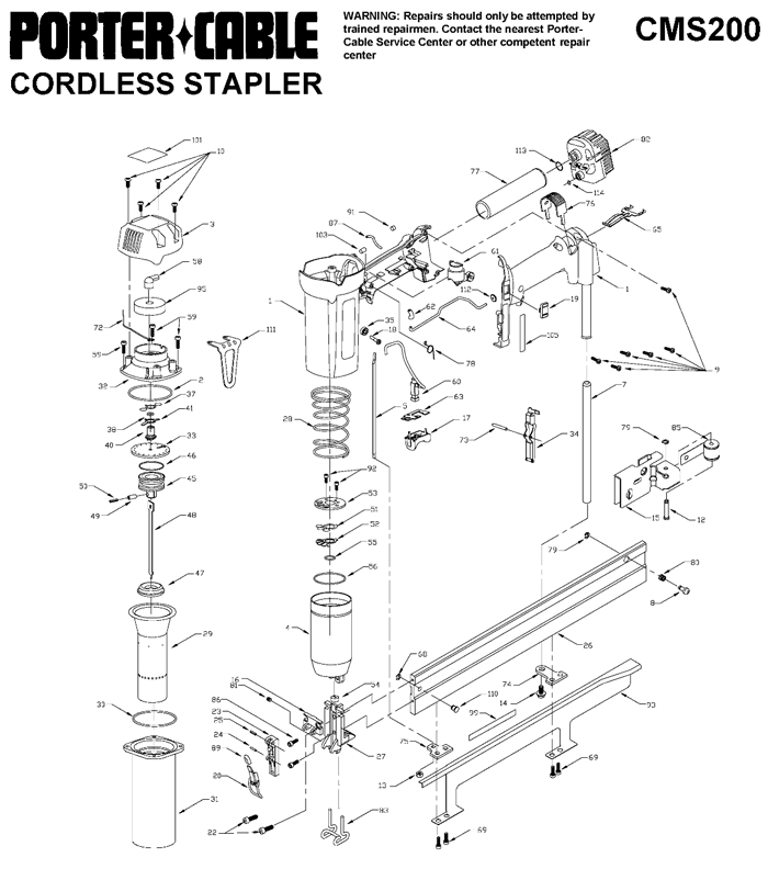 Porter Cable CMS200 Cordless 16GA Stapler Parts