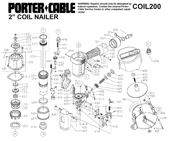 Porter Cable COIL200 2" Coil Nailer Parts