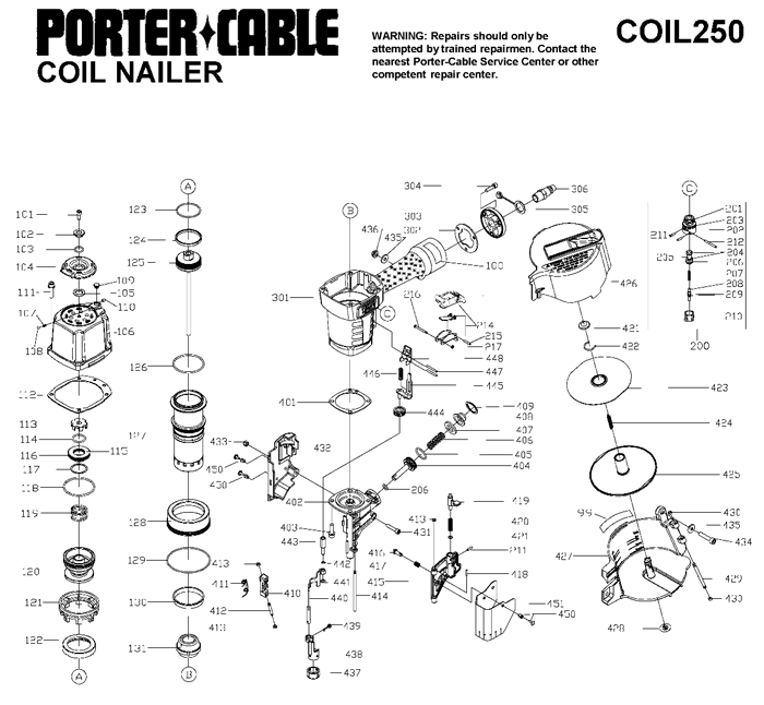 Porter Cable COIL250 2.5" Coil Nailer Parts (Type 2)