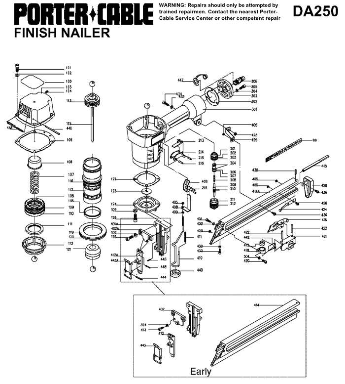 Porter Cable DA250 15 Gauge Angle Nailer Parts