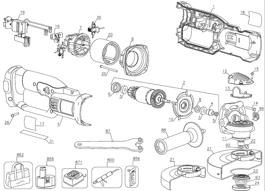 DC411B Dewalt Grinder Parts