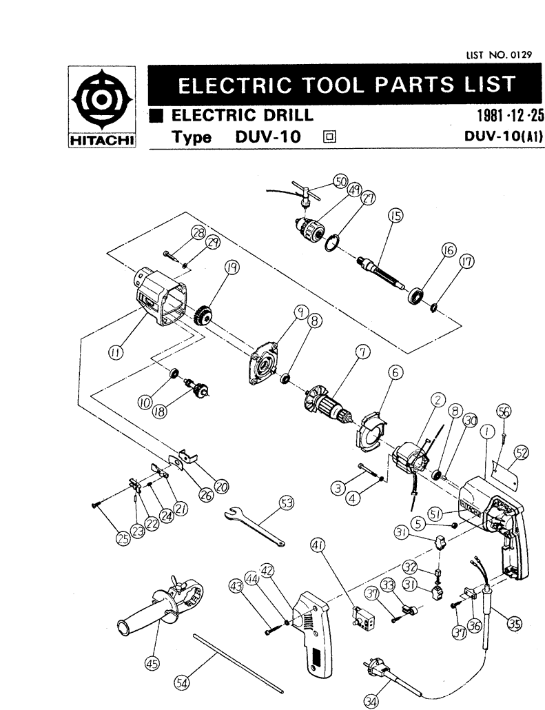 Hitachi DUV10 Parts - 3/8" Drill Parts