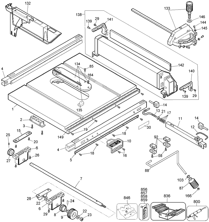 dewalt dw744 portable table saw parts (type 2)