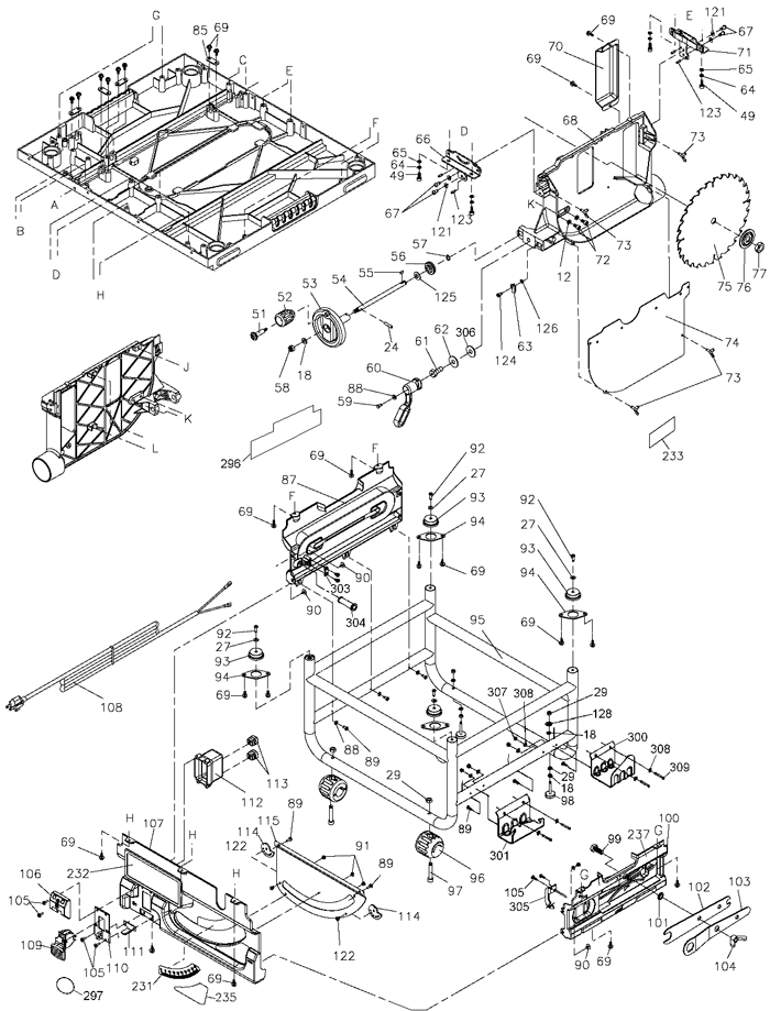 dewalt dw745 portable table saw parts (type 2)