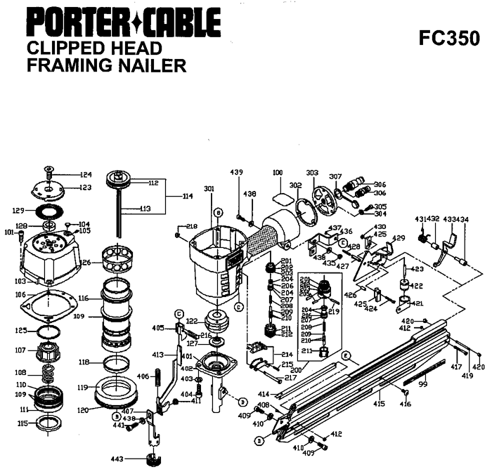 Porter Cable FC350 Clipped Head Framing Nailer Parts (TYPE 1)
