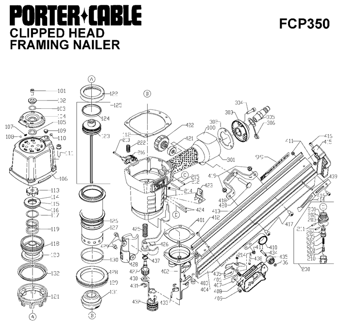 Porter Cable FCP350 Clipped Head Framing Nailer Parts