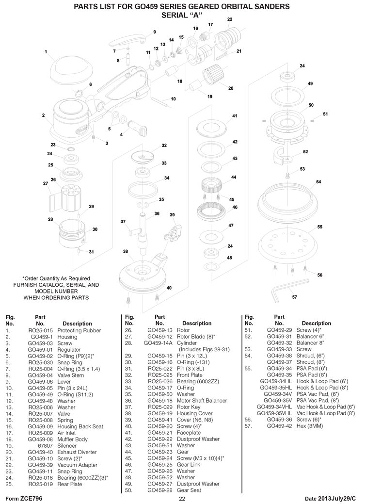 Sioux GO459-60SRP Parts - Sander