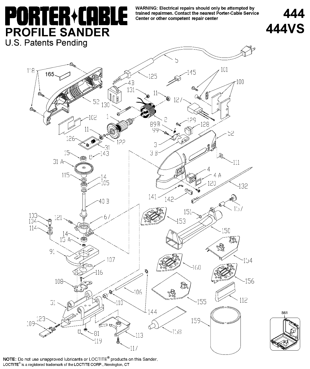 Porter Cable J 444 Profile Sander Parts (Type 1)