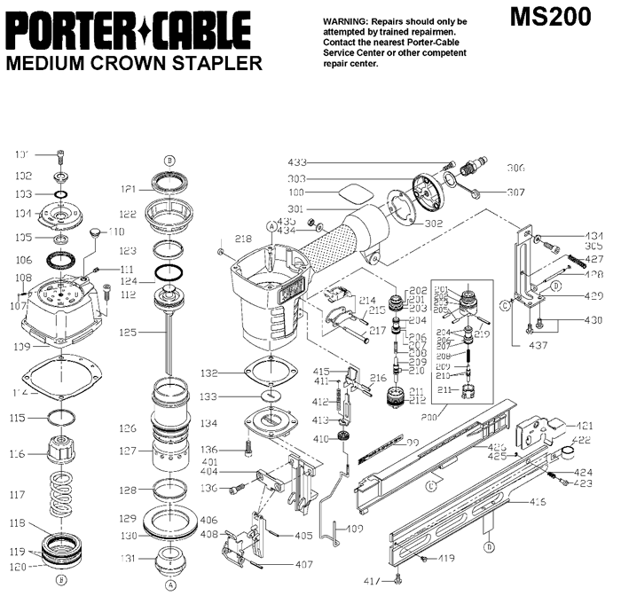 Porter Cable MS200 Medium Crown Stapler Parts	 (Type 1)