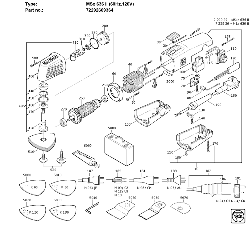 Fein MSX636II 72292609364 Parts - MultiMaster