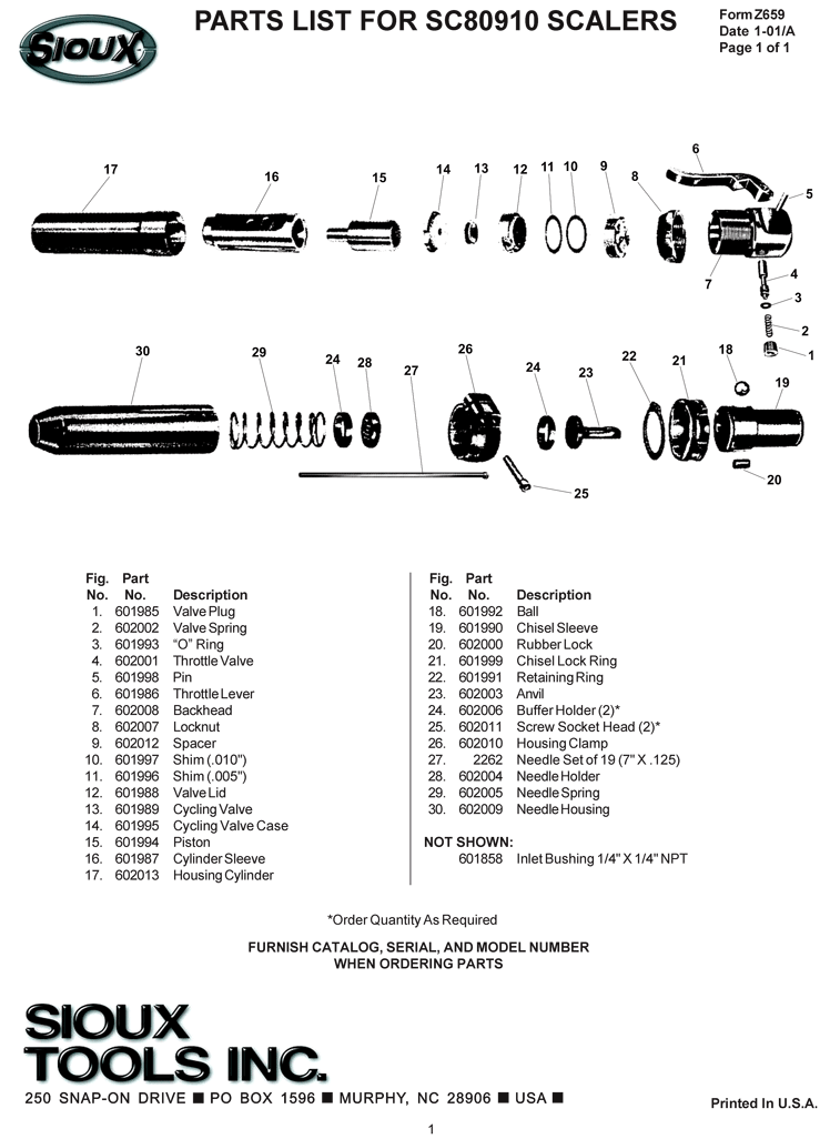 Sioux SC80910AL-K Parts - Octagon Shank Scaler