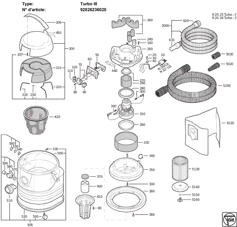 Fein Turbo-III 92026236020 Parts - Vacuum Cleaner