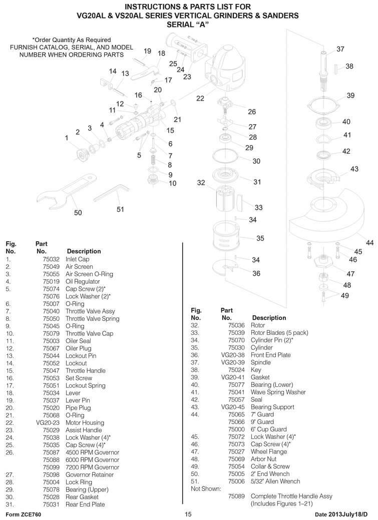 Sioux VG20AL-727 Parts - Vertical Grinder