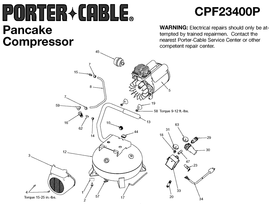 Porter Cable cpf23400p type-0 Parts - Pancake Air Compressor