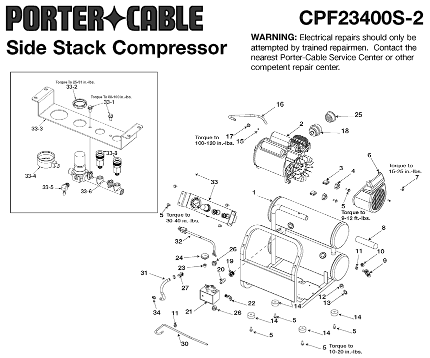 Porter Cable cpf23400s type-2 Parts - 4-Gallon Air Compressor