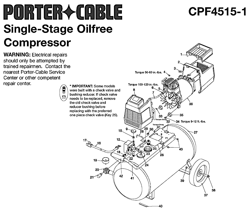 Porter Cable cpf4515 type-2 Parts - 15 GAL Air Compressor