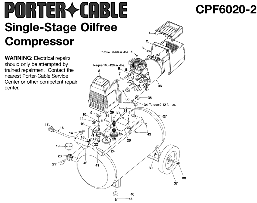 Porter Cable cpf6020 type-2 Parts - 20-Gallon Oil-less Air Compressor