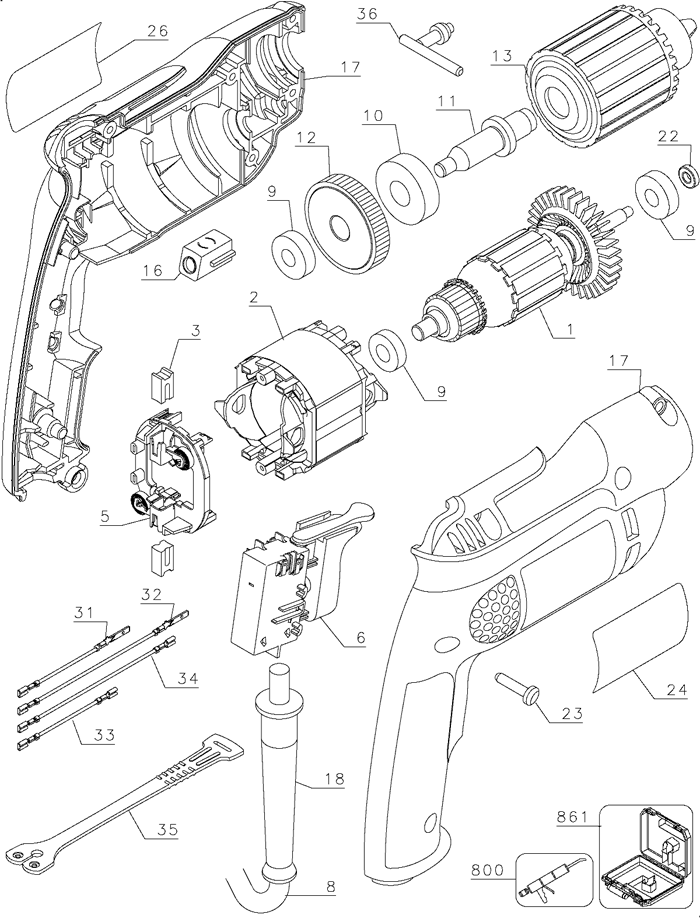 DeWalt D21002 Type 1 Parts - VSR Drill